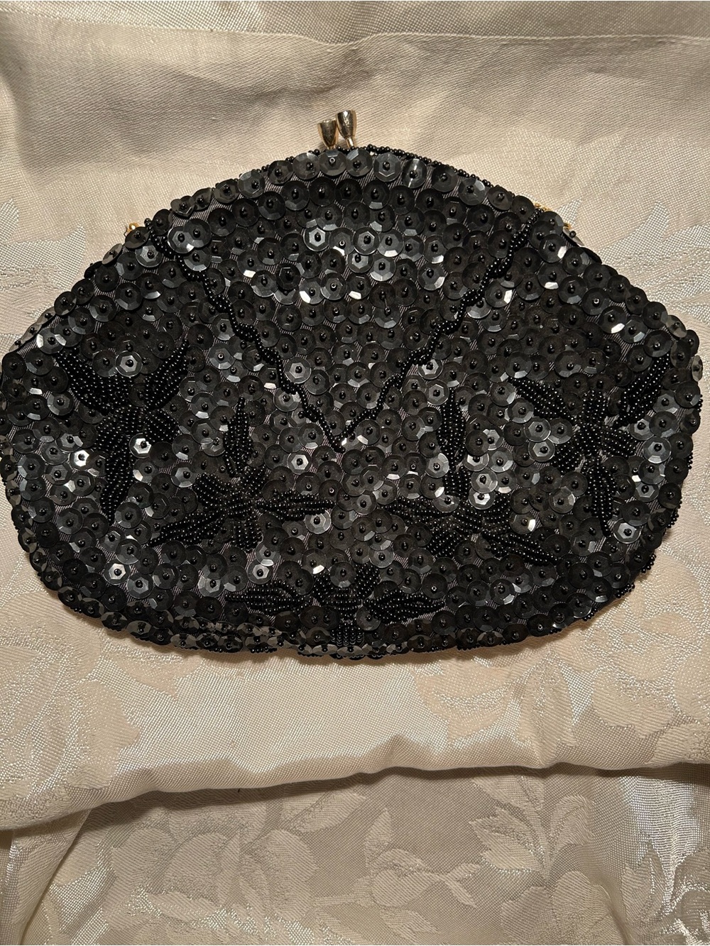 Black Sequin Beaded Evening Clutch